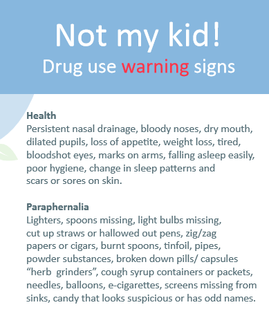 A list of substance use warning signs for parents to watch for in their teenage children 